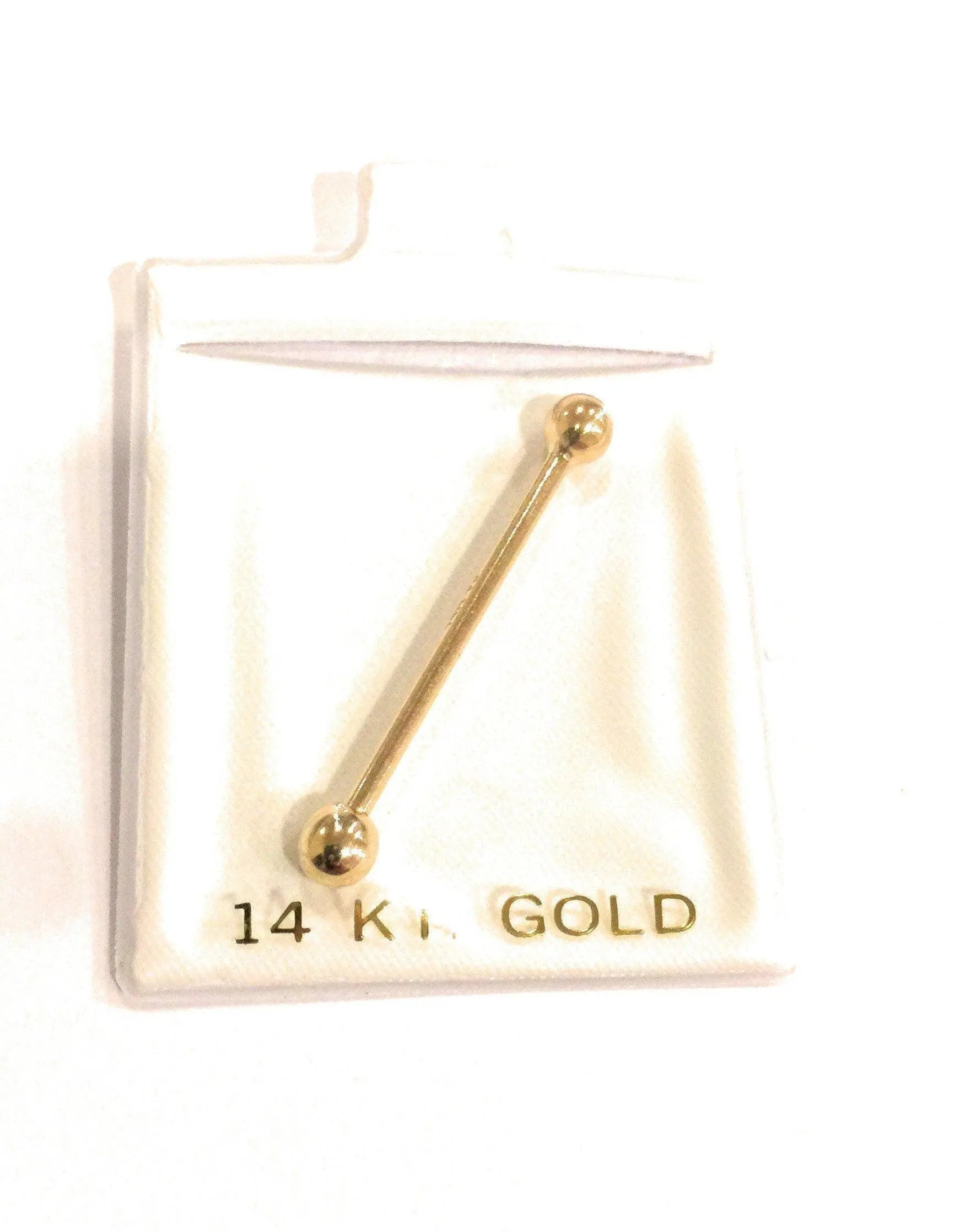 14K Solid Gold 14 Gauge Industrial straight Barbell Body Jewelry - ADIRFINE 