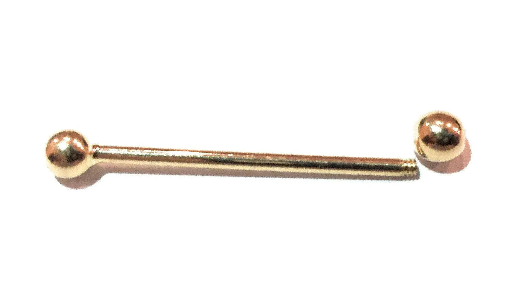 14K Solid Gold 14 Gauge Industrial straight Barbell Body Jewelry - ADIRFINE 