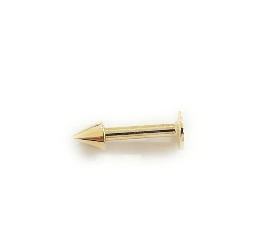 14K Solid Gold 14 Gauge Spike Labret Monroe tragus Stud barbell Body Jewelry - ADIRFINE 