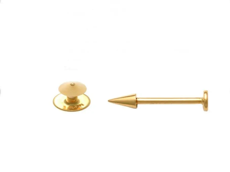 14K Solid Gold 14 Gauge Spike Labret Monroe tragus Stud barbell Body Jewelry - ADIRFINE 