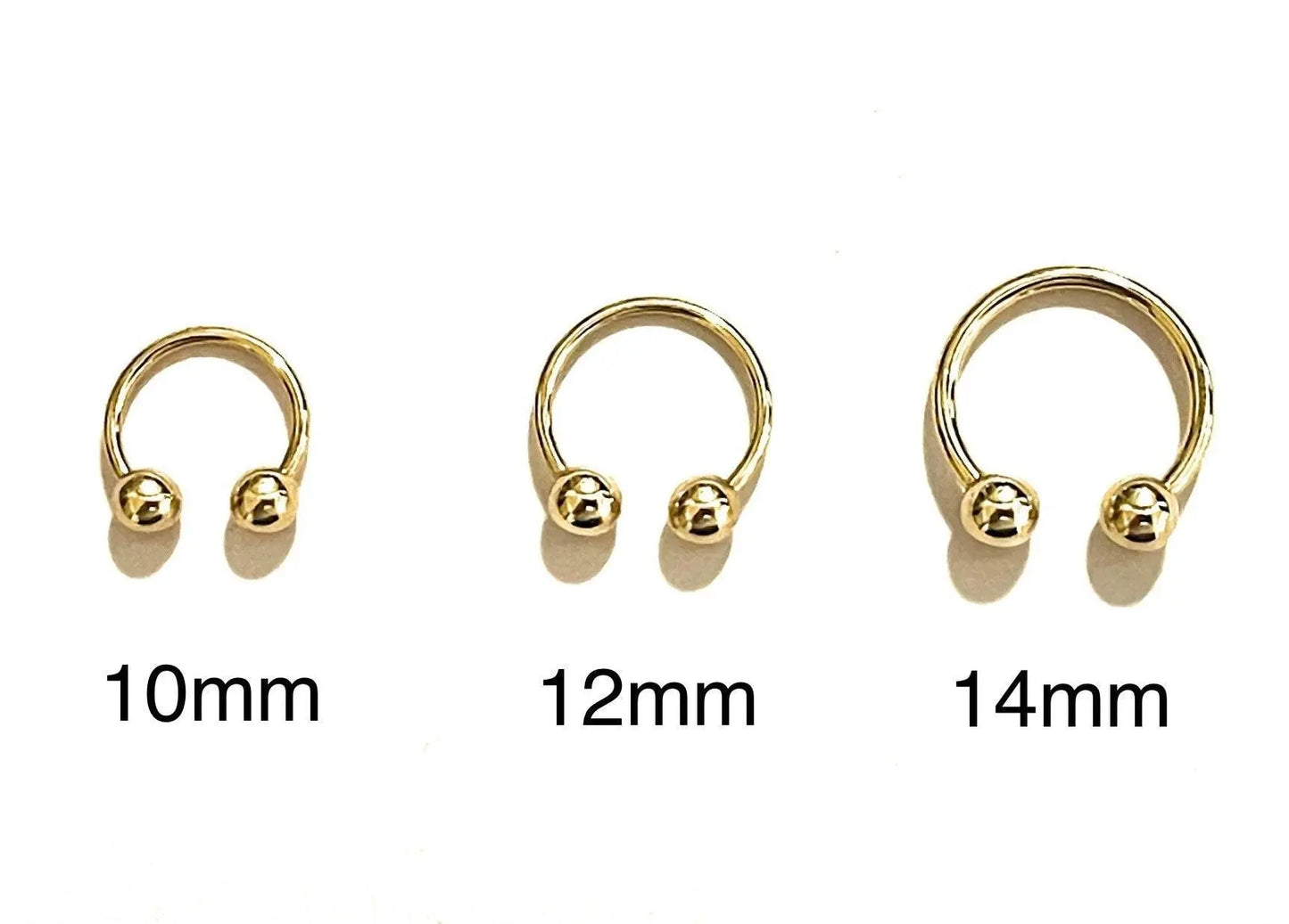 14K Solid Gold 16 Gauge Circular Barbell Horseshoe Ring barbell Body Jewelry - ADIRFINE 