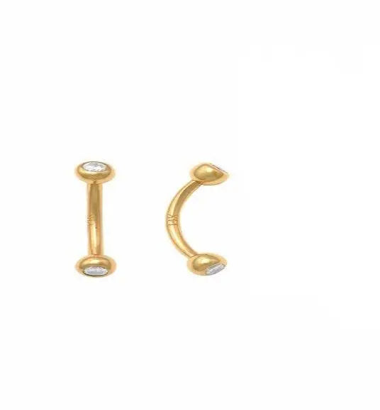 14K Solid Gold 16 Gauge Curved barbell eyebrow Ring Body Jewelry - ADIRFINE 