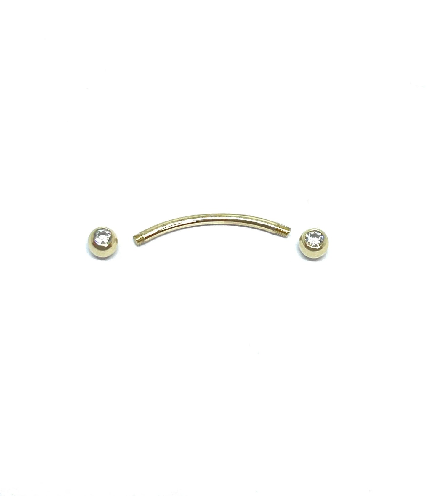 14K Solid Gold 16 Gauge Curved barbell eyebrow Ring Body Jewelry - ADIRFINE 