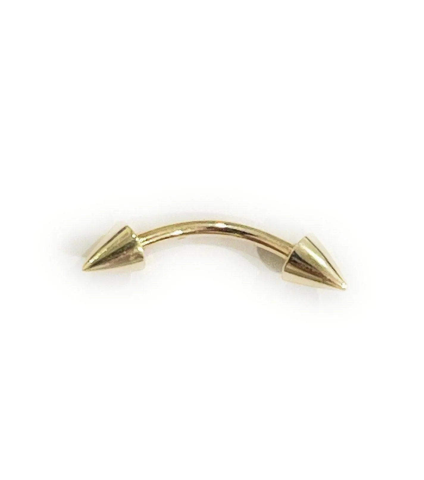 14K Solid Gold 16 Gauge Double Spike Curved barbell eyebrow Body Jewelry - ADIRFINE 