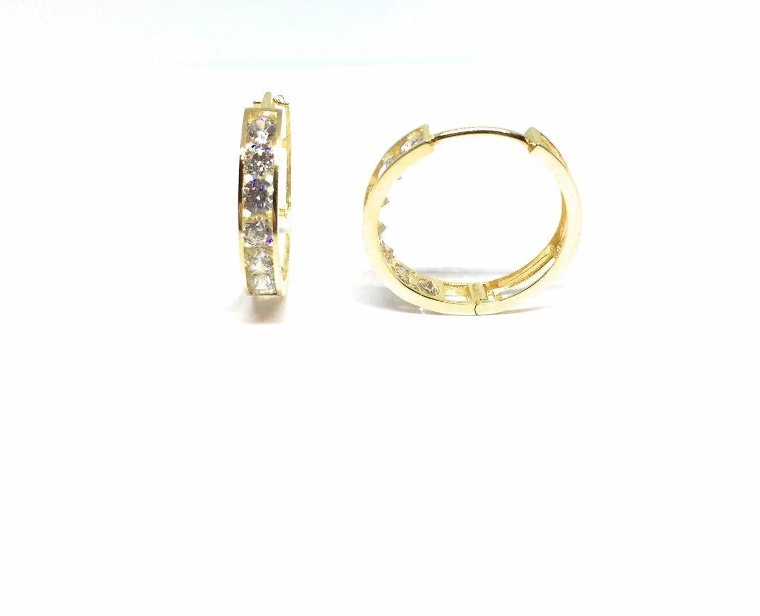 14K Solid Gold 20MM Cubic Zirconia Huggie Hoop Earrings - ADIRFINE 