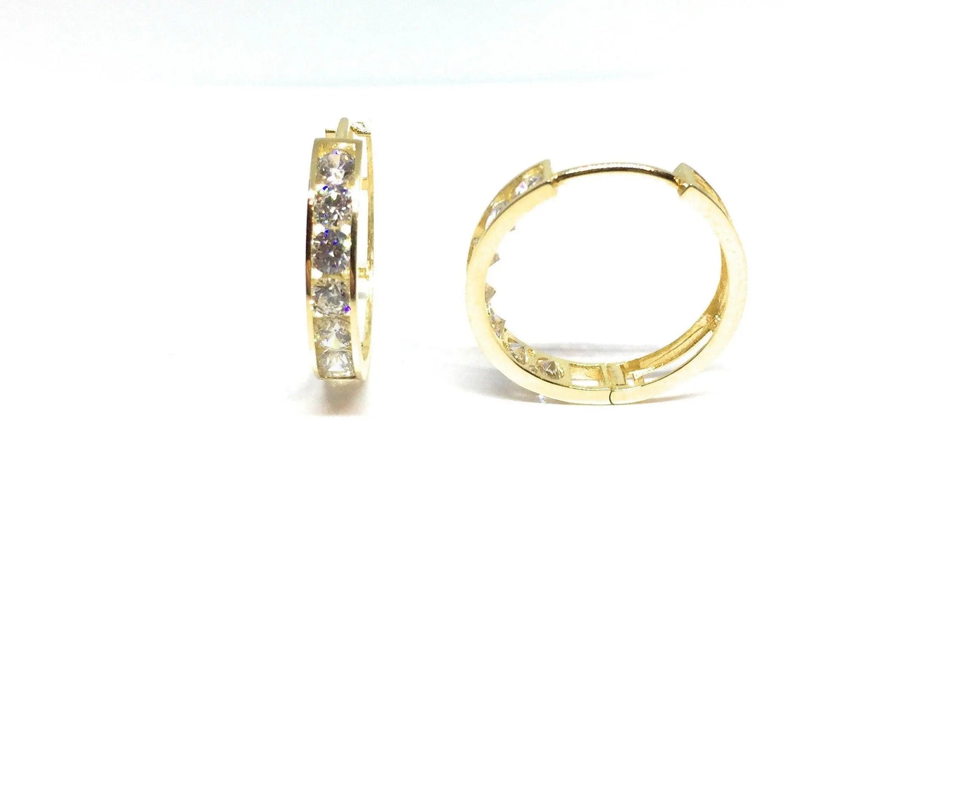 14K Solid Gold 20MM Cubic Zirconia Huggie Hoop Earrings - ADIRFINE 