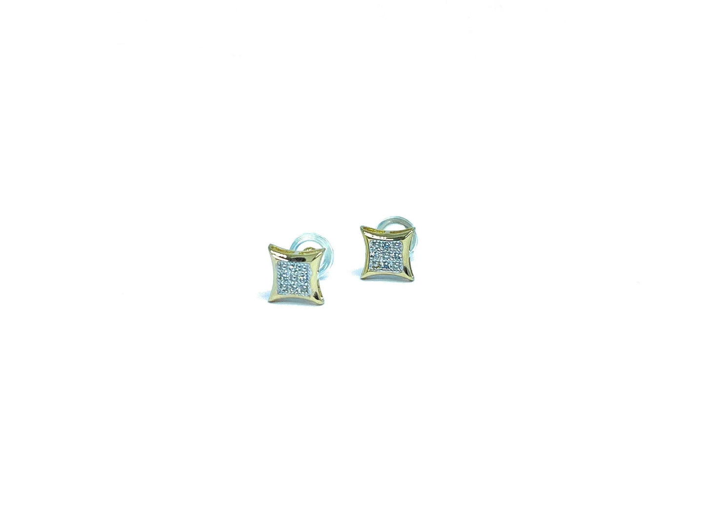 ADIRFINE 14K Solid Gold 6.5mm Square Micro Pave Cubic Zirconia Stud Earrings