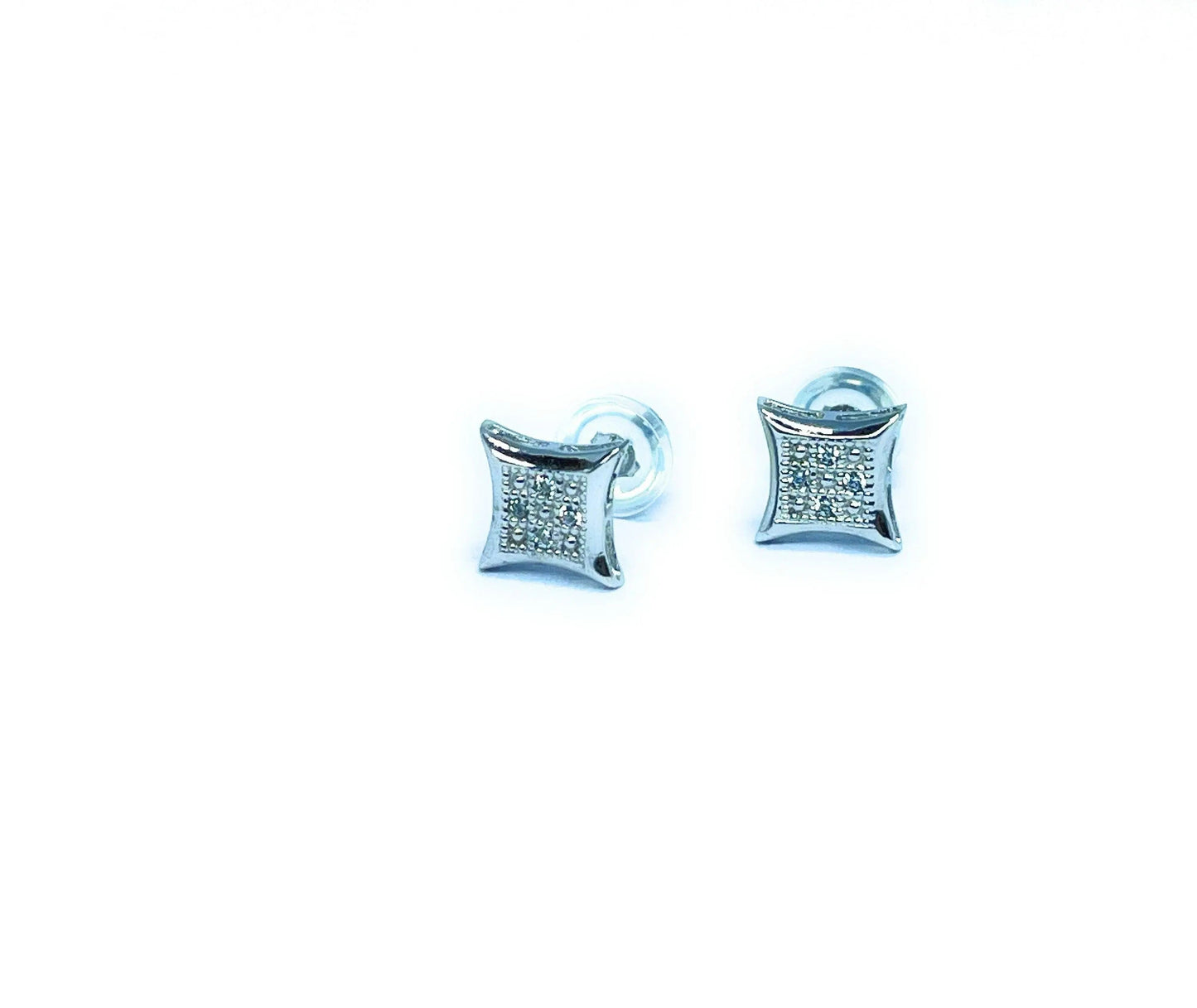 ADIRFINE 14K Solid Gold 6.5mm Square Micro Pave Cubic Zirconia Stud Earrings