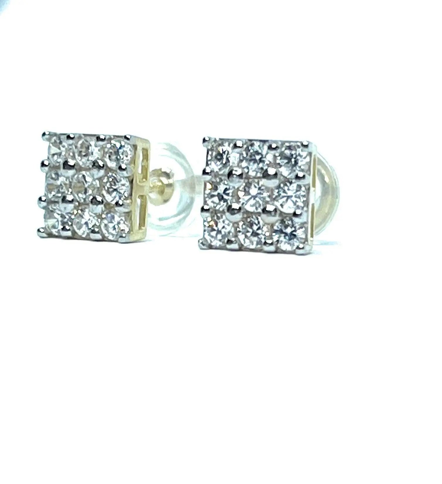 14K Solid Gold 7.5mm Square Micro Pave Cubic Zirconia Studs Earrings - ADIRFINE 