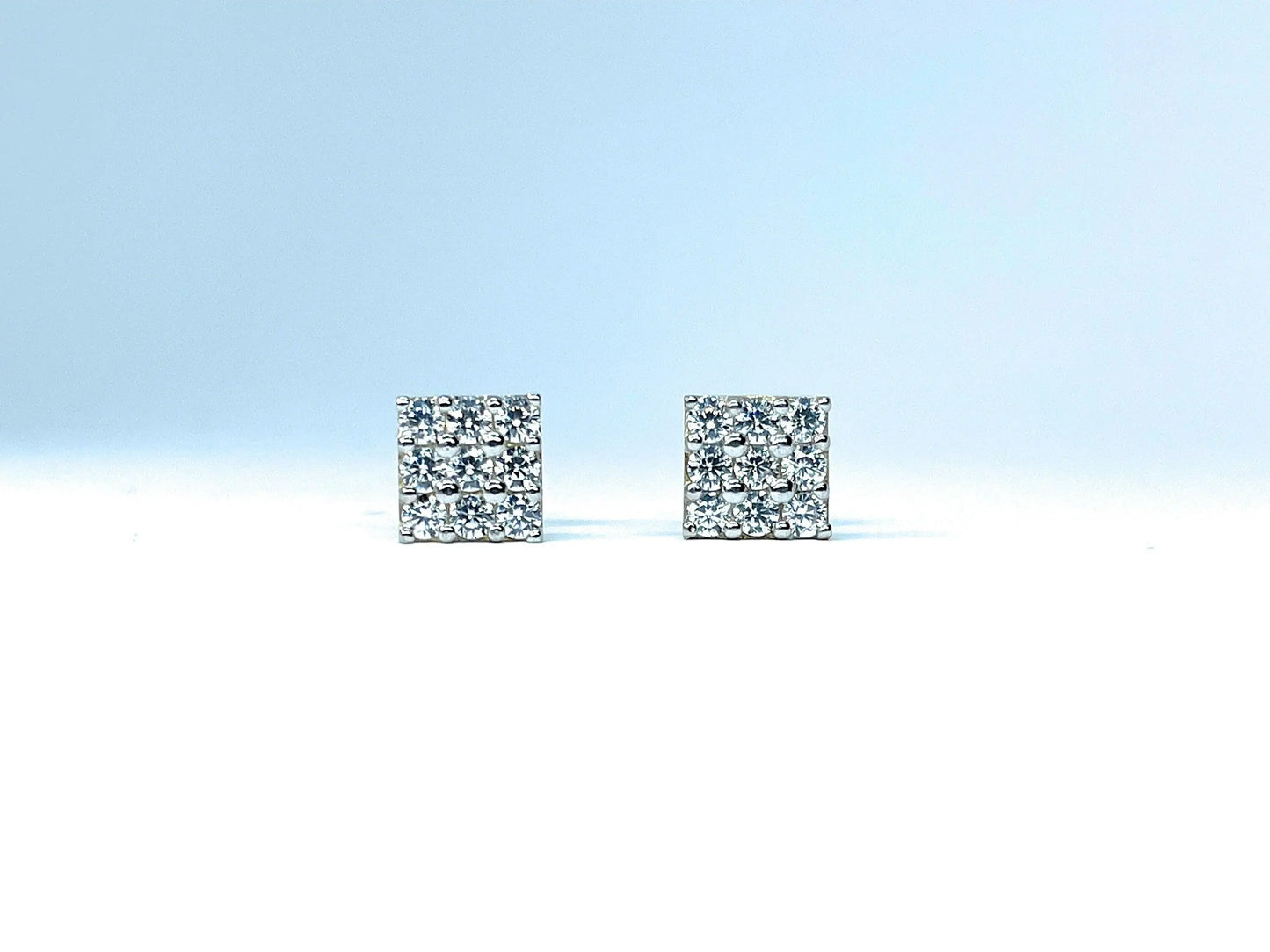 14K Solid Gold 7.5mm Square Micro Pave Cubic Zirconia Studs Earrings - ADIRFINE 