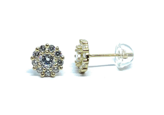 14K Solid Gold 7mm Flower Cluster Cubic Zirconia Stud Earrings - ADIRFINE 