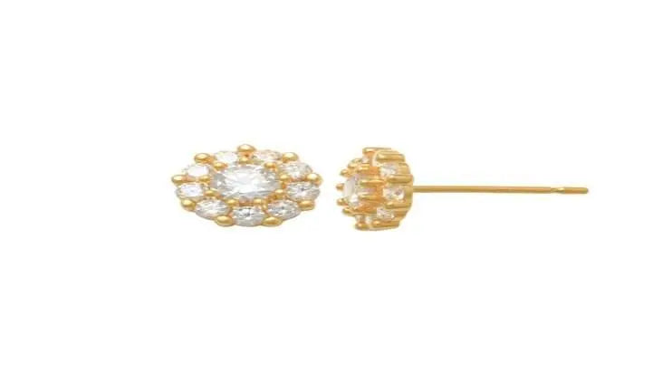 14K Solid Gold 7mm Flower Cluster Cubic Zirconia Stud Earrings - ADIRFINE 