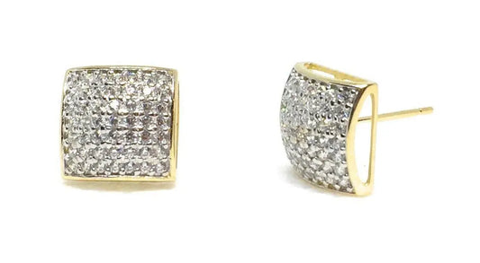 14K Solid Gold 8.5mm Square Micro Pave Cubic Zirconia Stud Earrings - ADIRFINE 