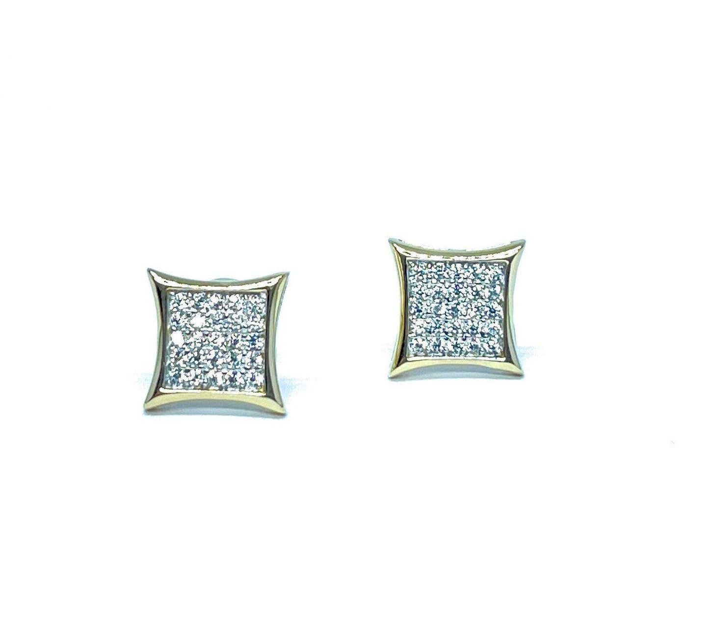 ADIRFINE 10K Solid Gold 10MM Square Micro Pave Cubic Zirconia Studs Earrings