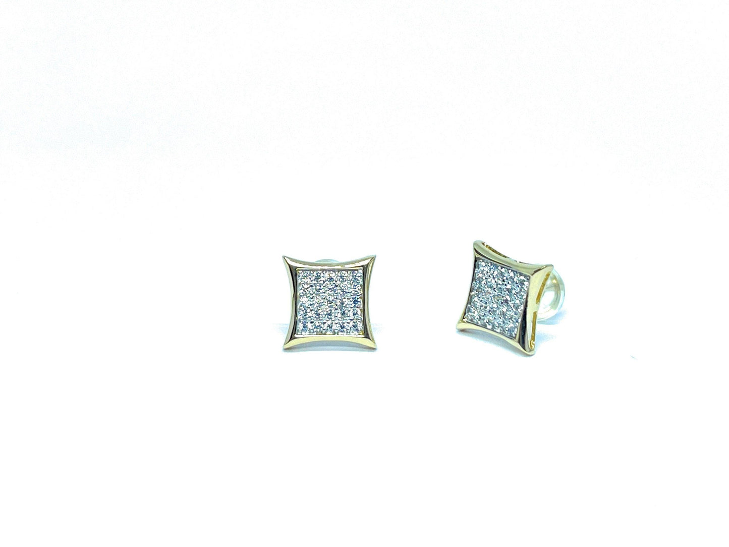 ADIRFINE 10K Solid Gold 10MM Square Micro Pave Cubic Zirconia Studs Earrings