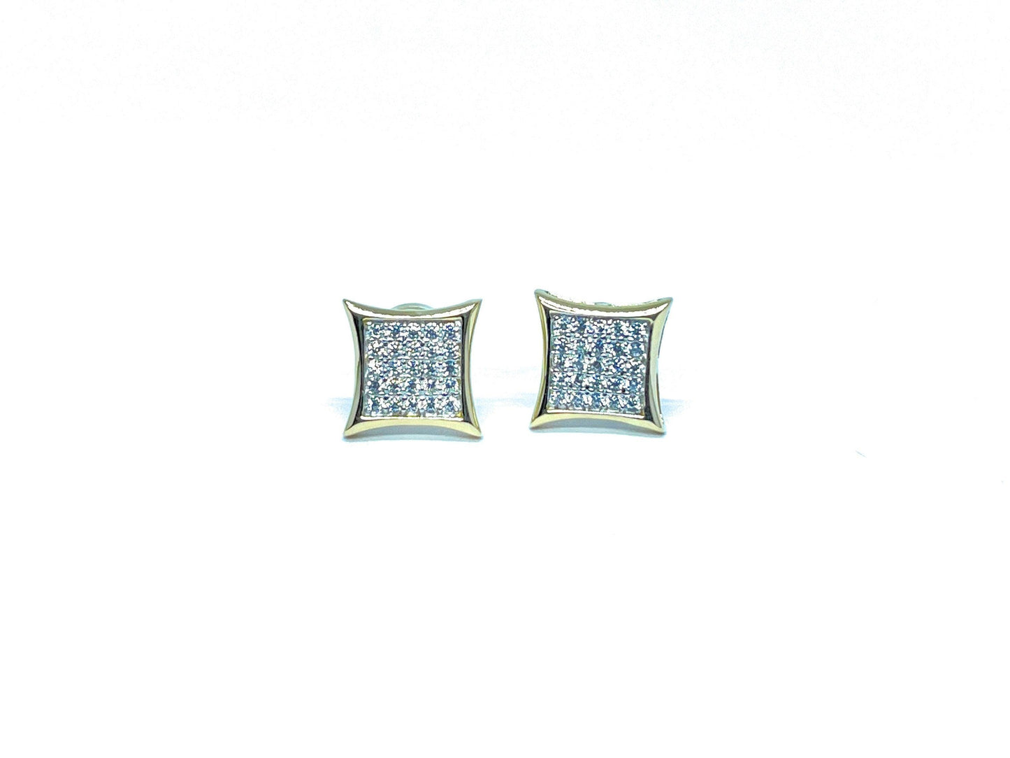 ADIRFINE 10K Solid Gold 10MM Square Micro Pave Cubic Zirconia Studs Earrings