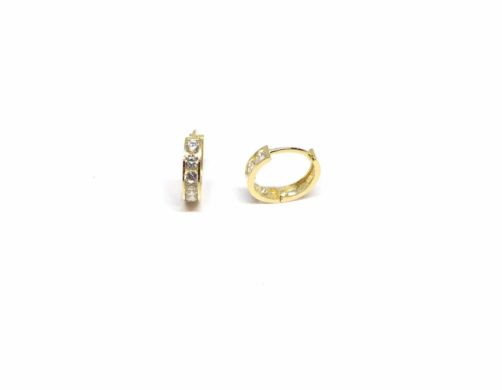 14K Solid Gold 9MM Cubic Zirconia Huggie Hoop Earrings - ADIRFINE 