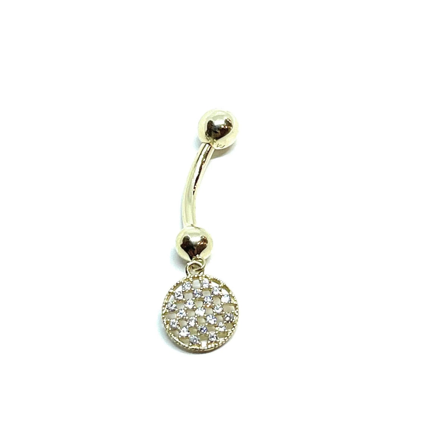 14K Solid Gold Banana Bar Belly Button Ring - ADIRFINE 