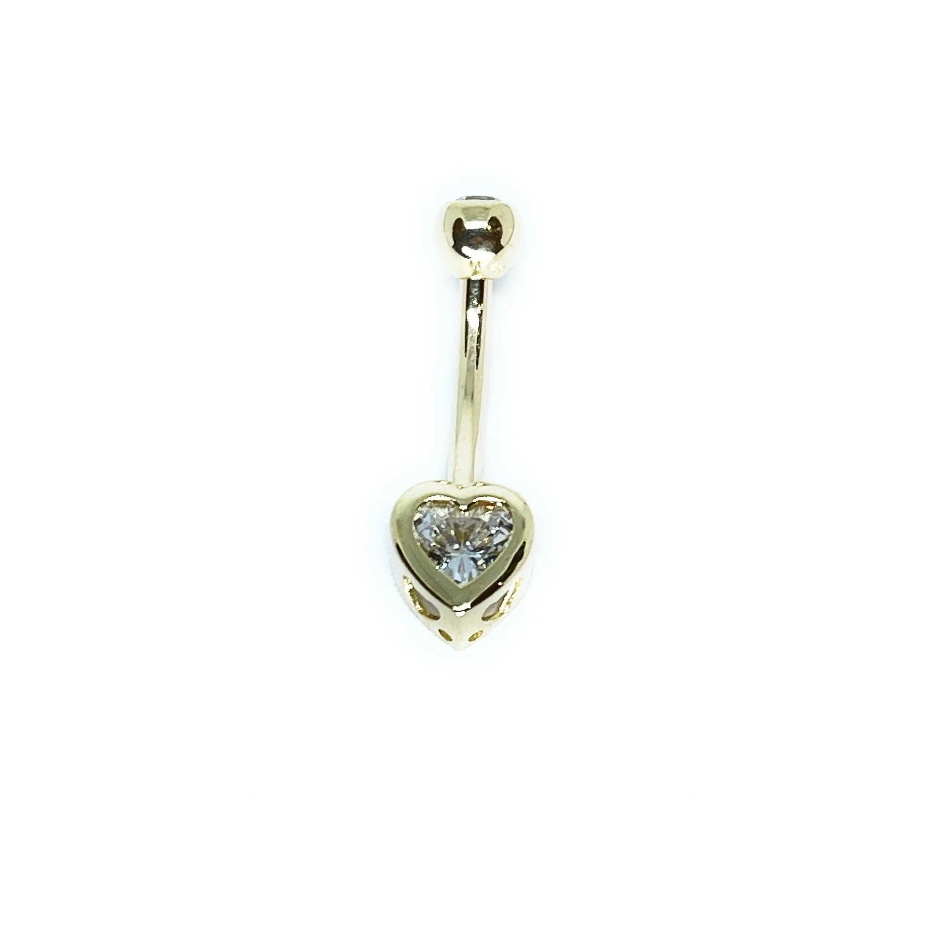 14K Solid Gold Banana Bar Heart Belly Button Ring - ADIRFINE 