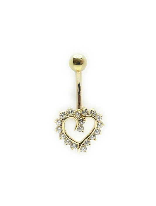 14K Solid Gold Banana Bar Heart Belly Button Ring - ADIRFINE 