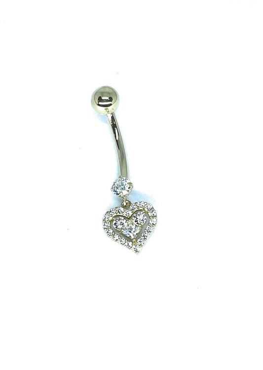 14K Solid Gold Banana Bar Heart Belly Button Ring - ADIRFINE 