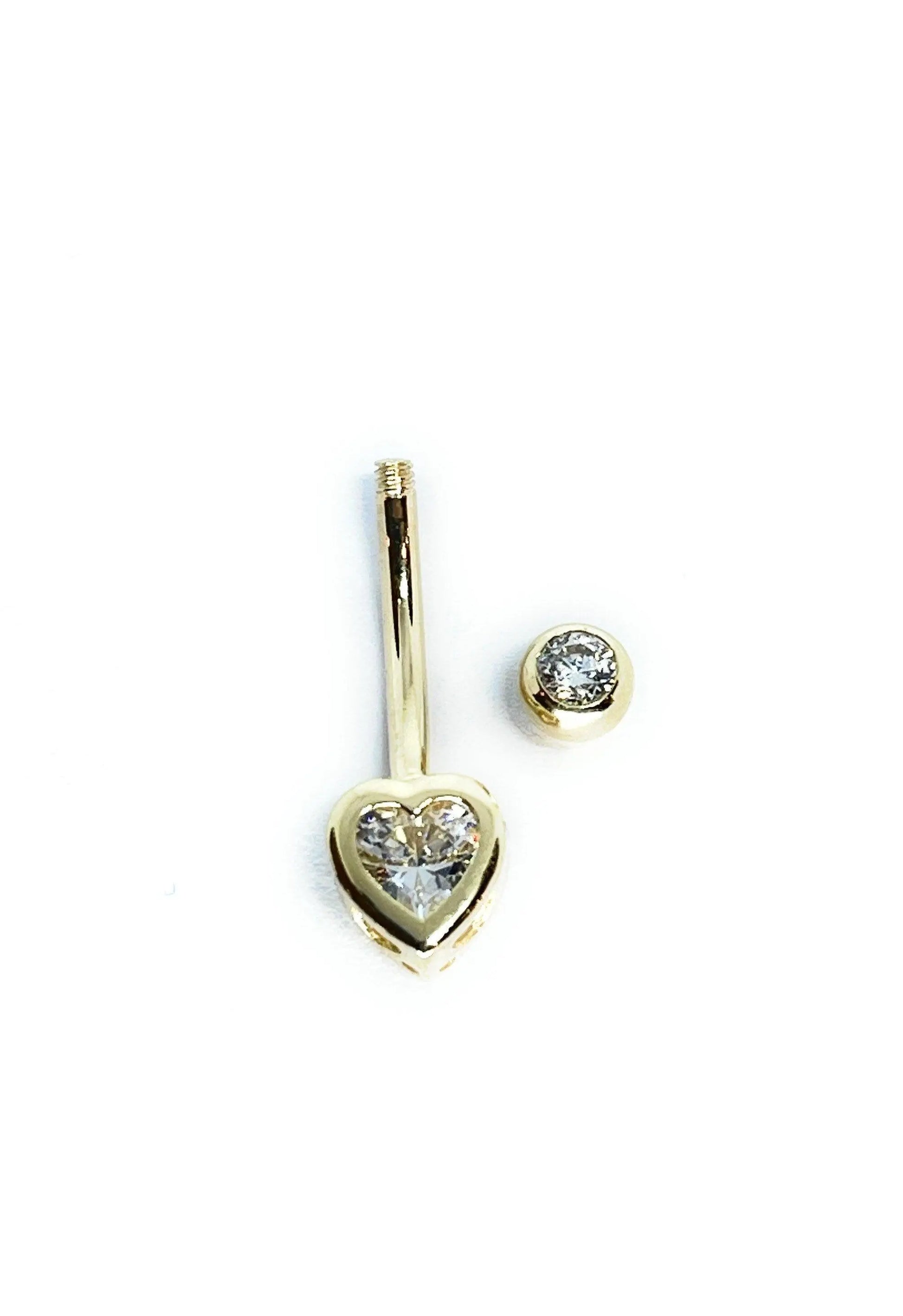 14K Solid Gold Banana Bar Heart Belly Button Ring - ADIRFINE 