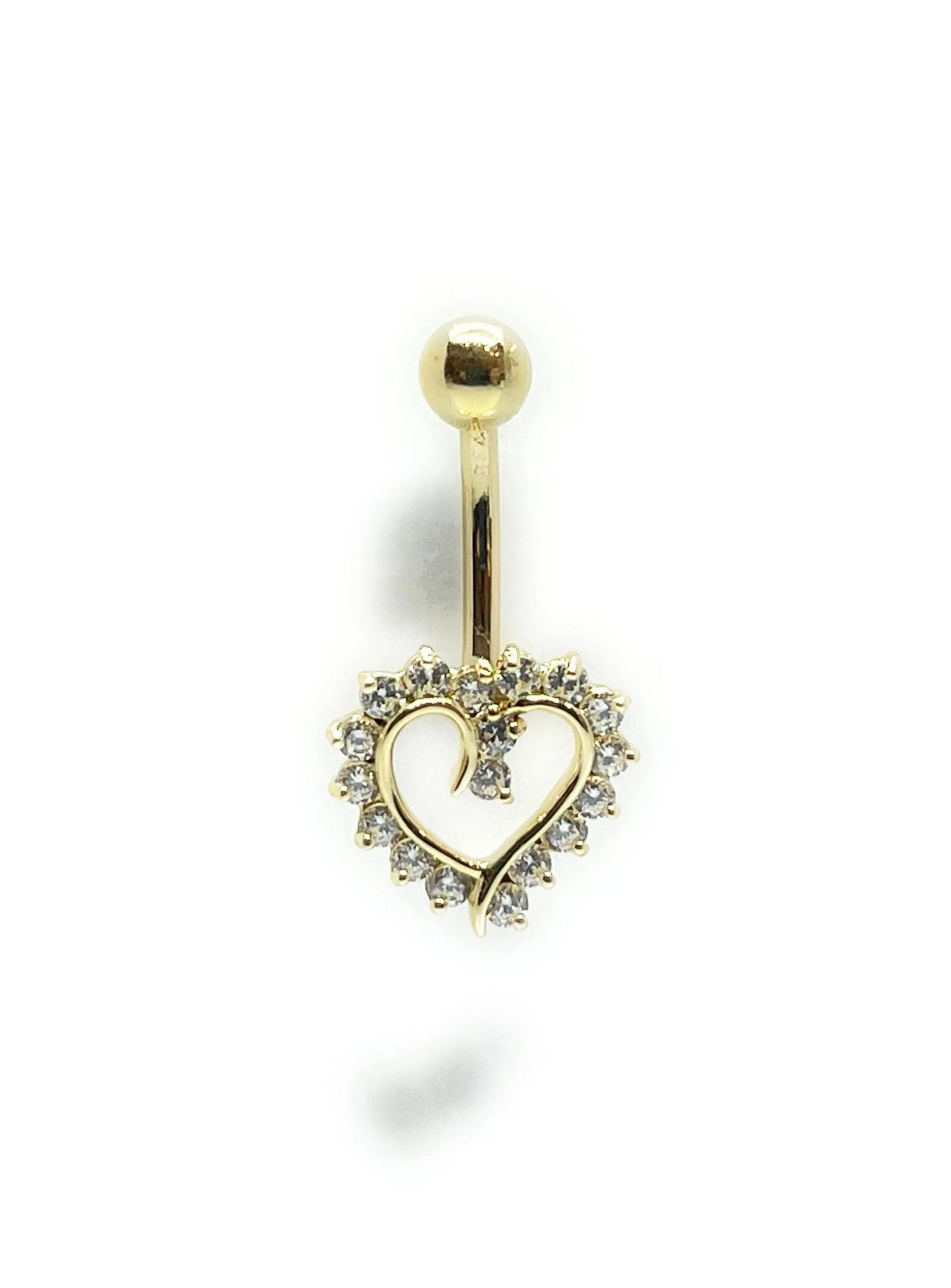 14K Solid Gold Banana Bar Heart Belly Button Ring - ADIRFINE 