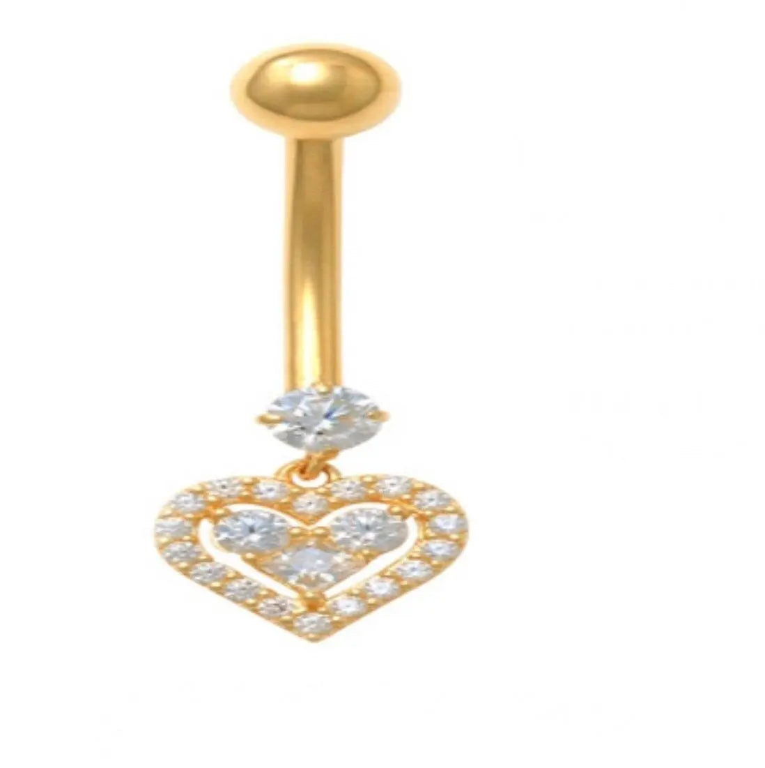 14K Solid Gold Banana Bar Heart Belly Button Ring - ADIRFINE 