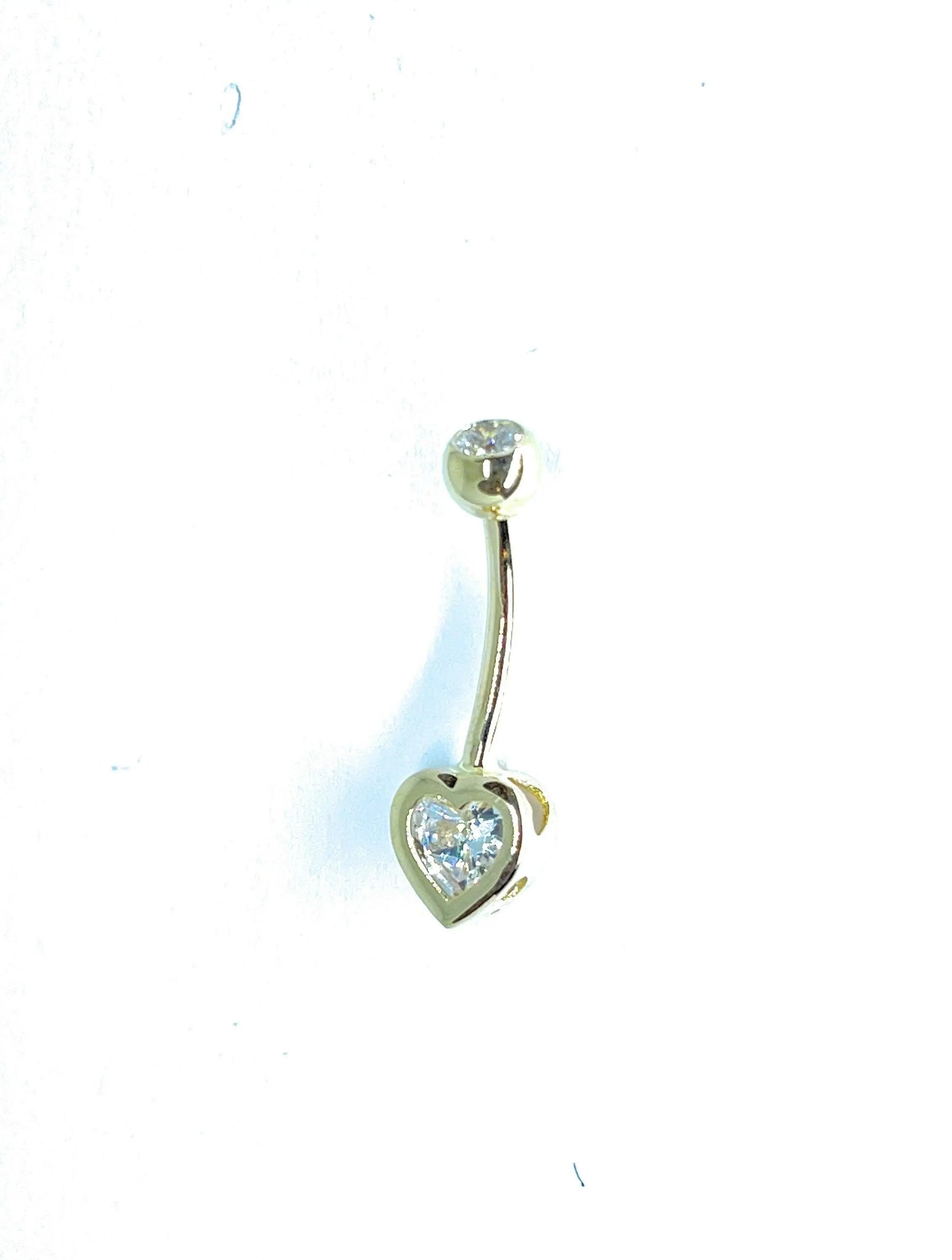 14K Solid Gold Banana Bar Heart Belly Button Ring - ADIRFINE 