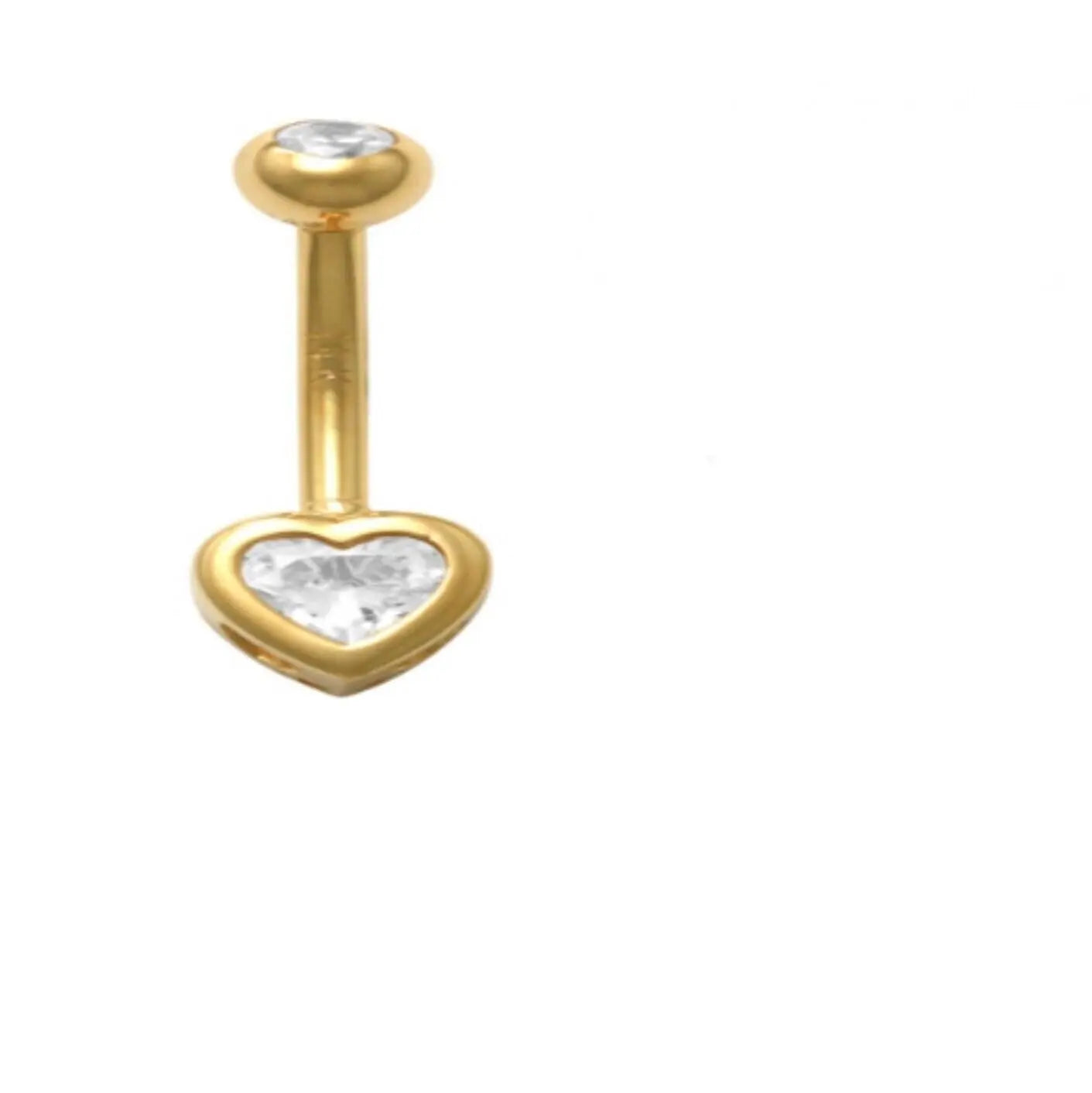 14K Solid Gold Banana Bar Heart Belly Button Ring - ADIRFINE 