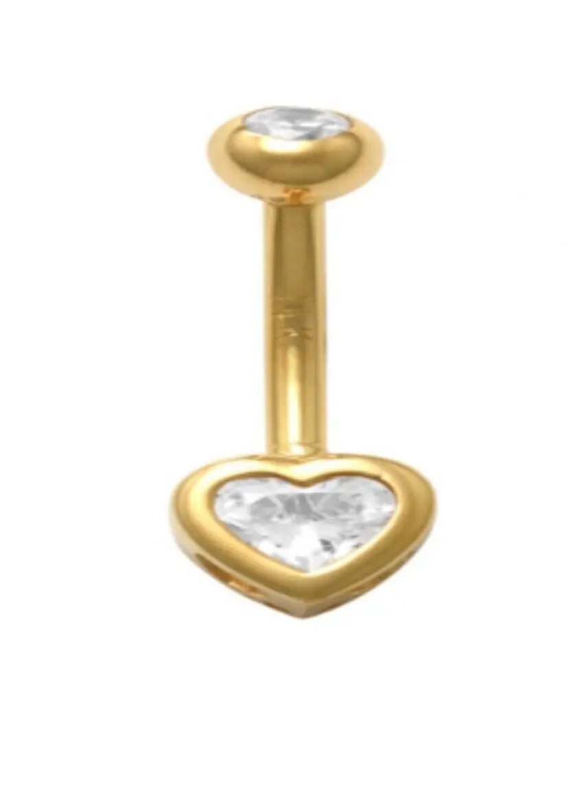 14K Solid Gold Banana Bar Heart Belly Button Ring - ADIRFINE 