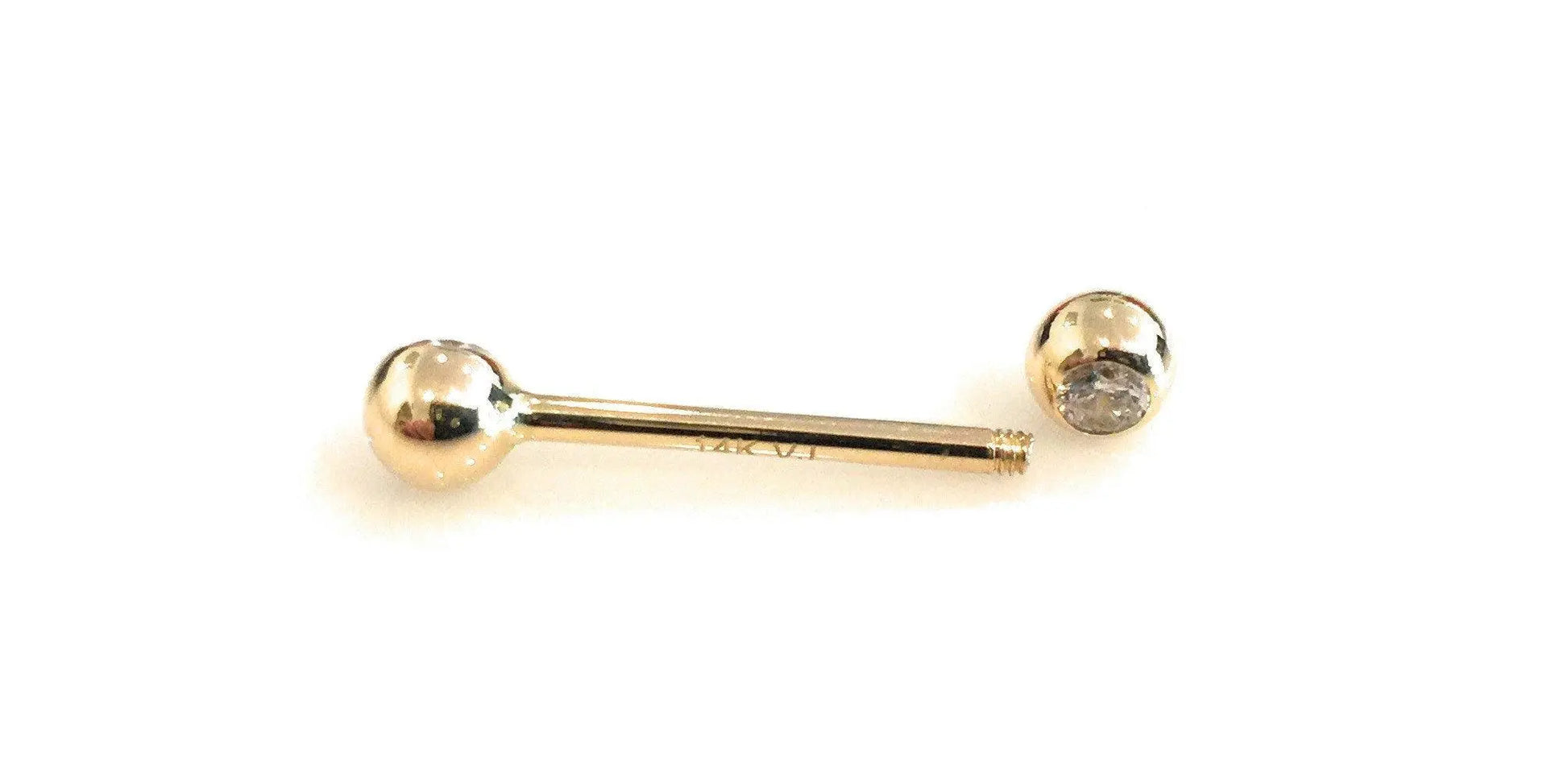 14K Solid Gold Barbell Nipple/Eyebrow/Septum/Nose Piercing Body Jewelry - ADIRFINE 