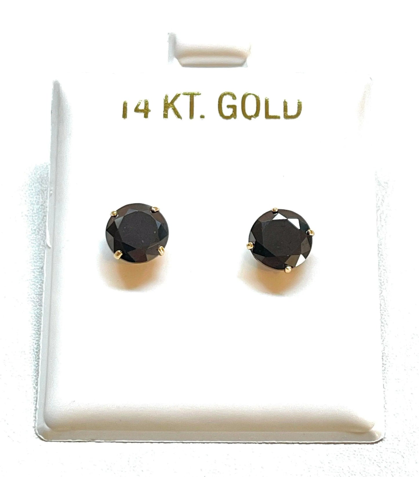 14K Solid Gold Basket Set Round Black Cubic Zirconia Studs Earrings - ADIRFINE 