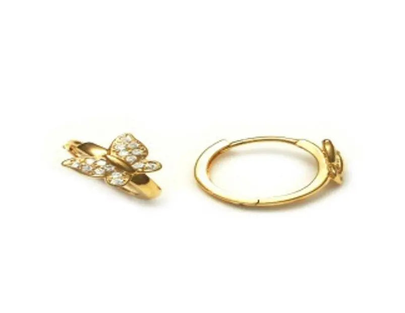 14K Solid Gold Butterfly Huggie Hoop Earrings - ADIRFINE 