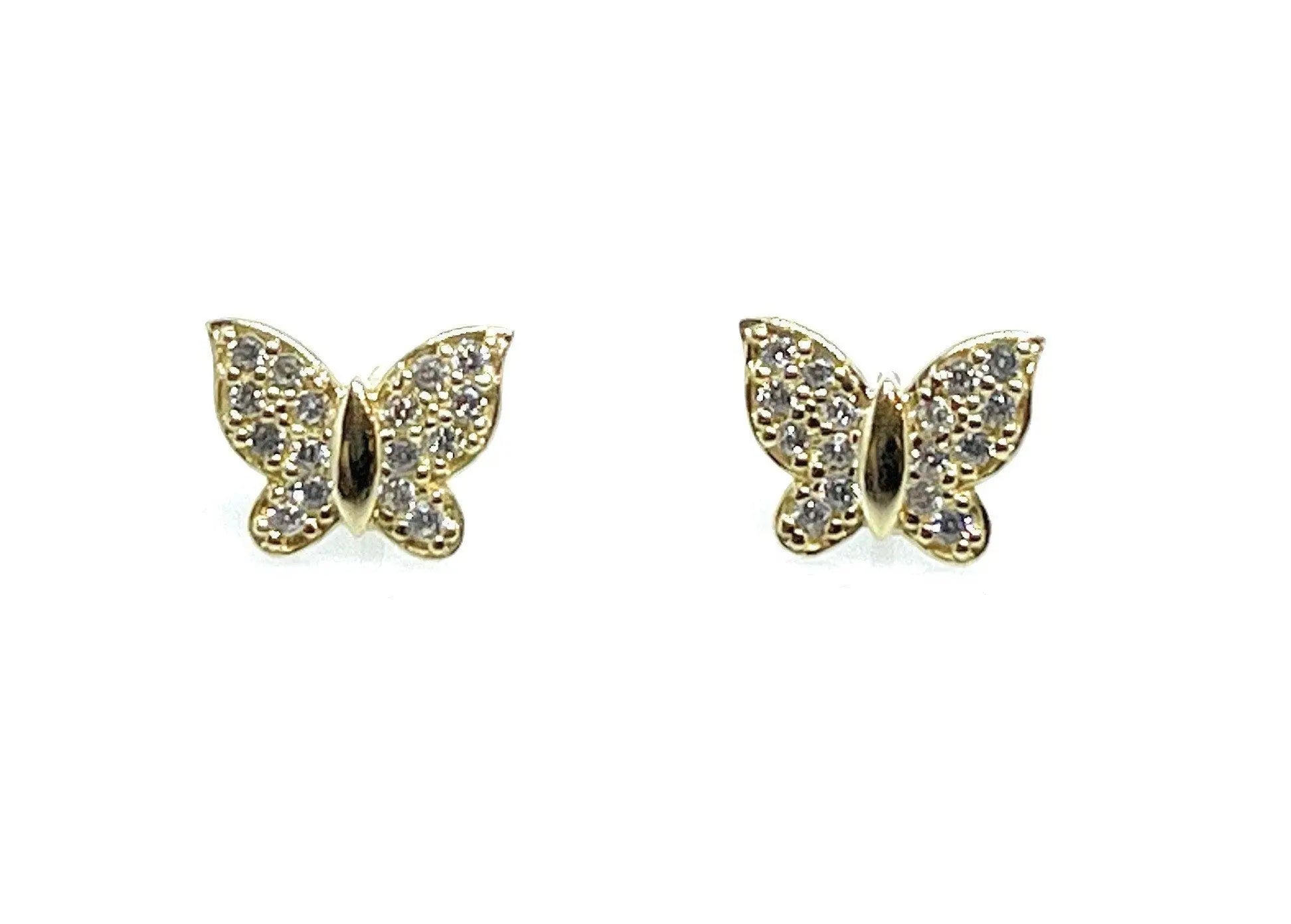 14K Solid Gold Cubic Butterfly Screw-backs Studs Earrings - ADIRFINE 