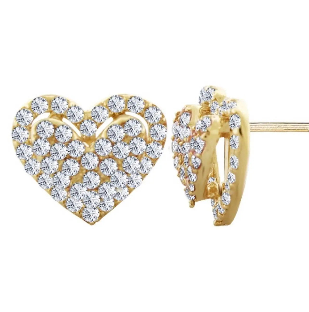 14K Solid Gold Cubic Zirconia Pave Heart Stud Earrings - ADIRFINE 