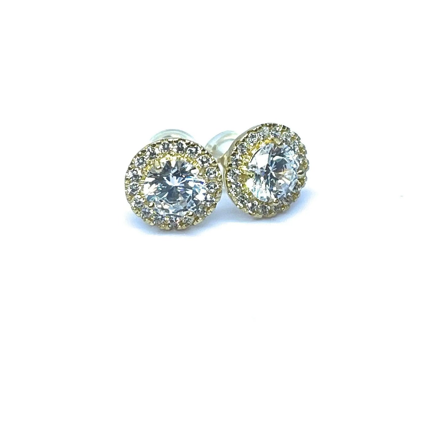 14K Solid Gold Cubic Zirconia Round Halo Stud Earrings - ADIRFINE 