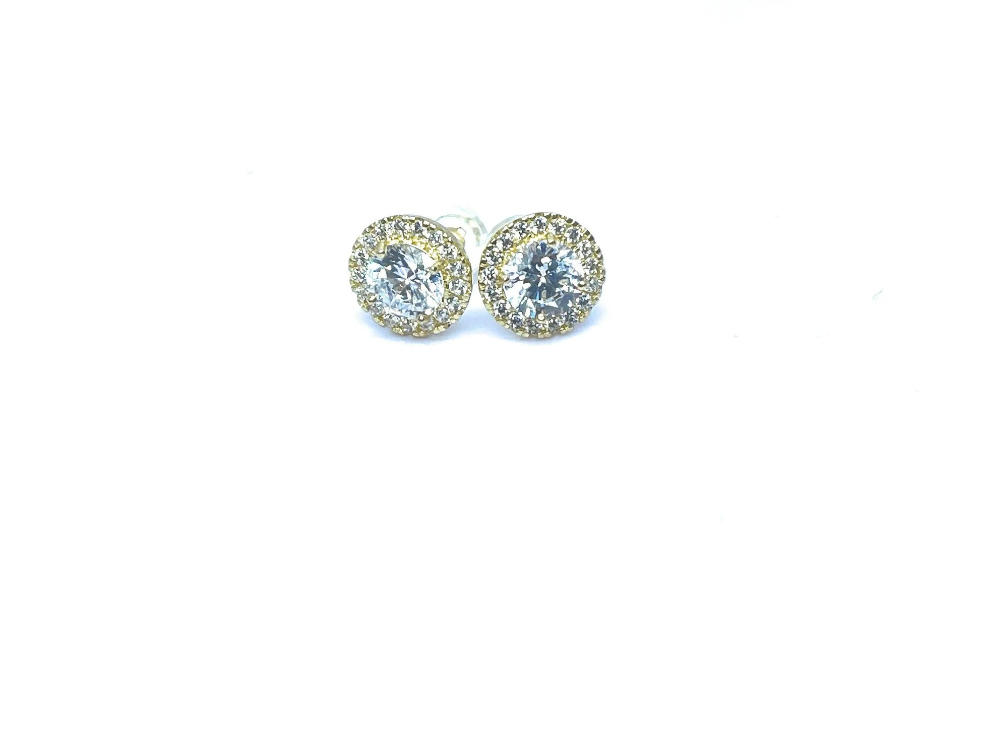 14K Solid Gold Cubic Zirconia Round Halo Stud Earrings - ADIRFINE 