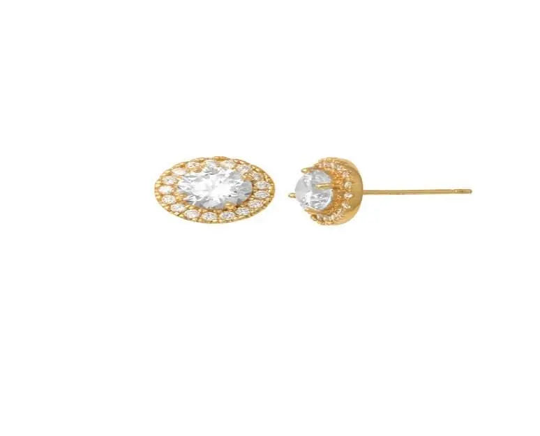 14K Solid Gold Cubic Zirconia Round Halo Stud Earrings - ADIRFINE 