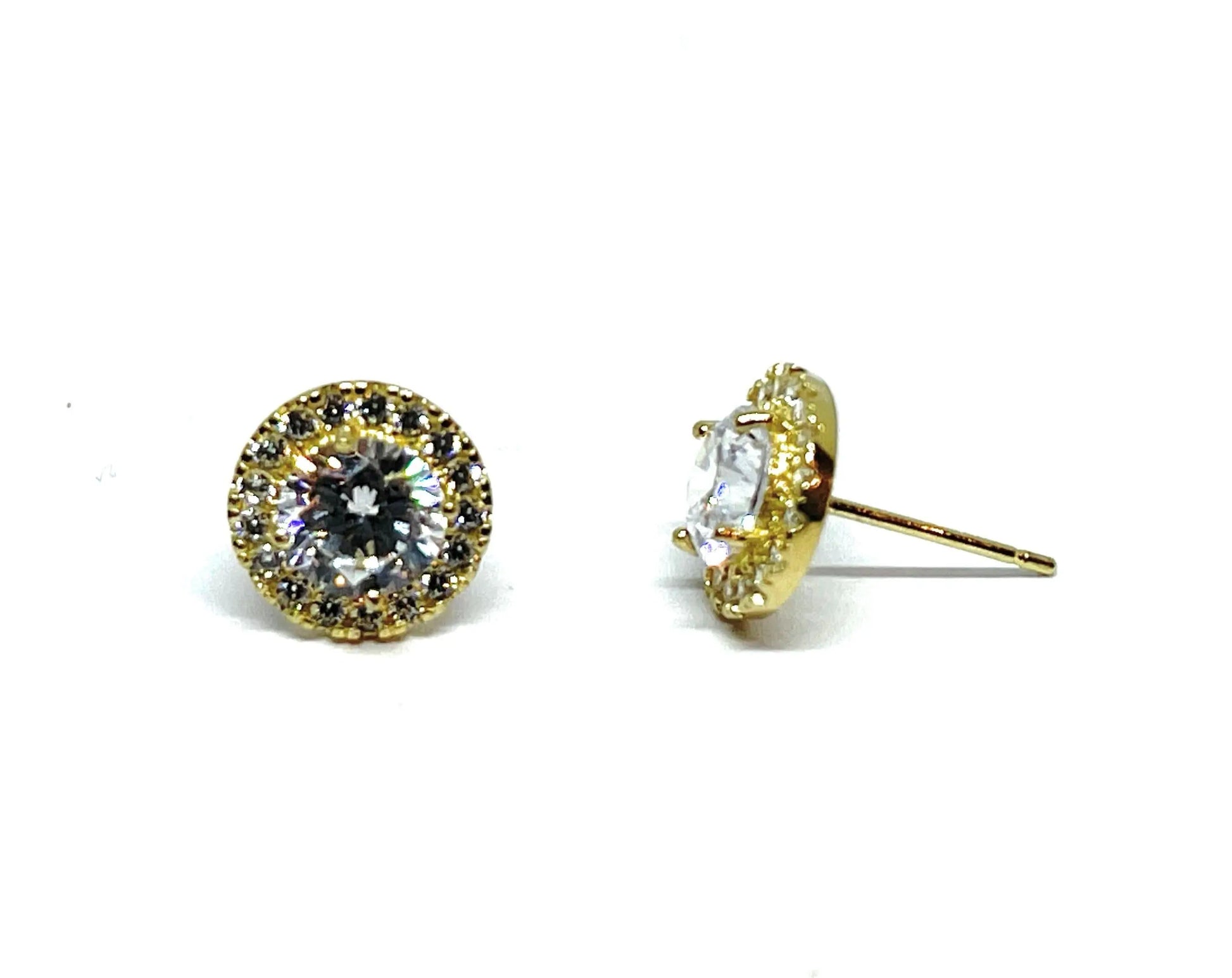 14K Solid Gold Cubic Zirconia Round Halo Stud Earrings - ADIRFINE 