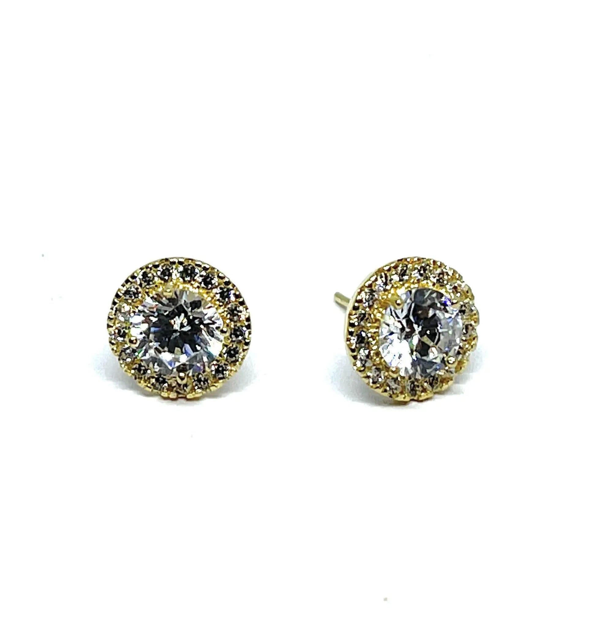 14K Solid Gold Cubic Zirconia Round Halo Stud Earrings - ADIRFINE 