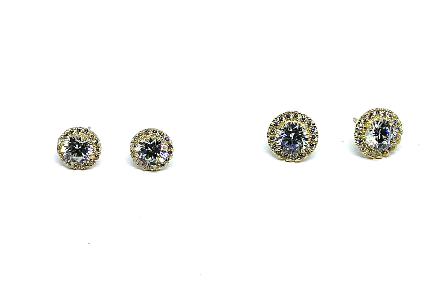 14K Solid Gold Cubic Zirconia Round Halo Stud Earrings - ADIRFINE 