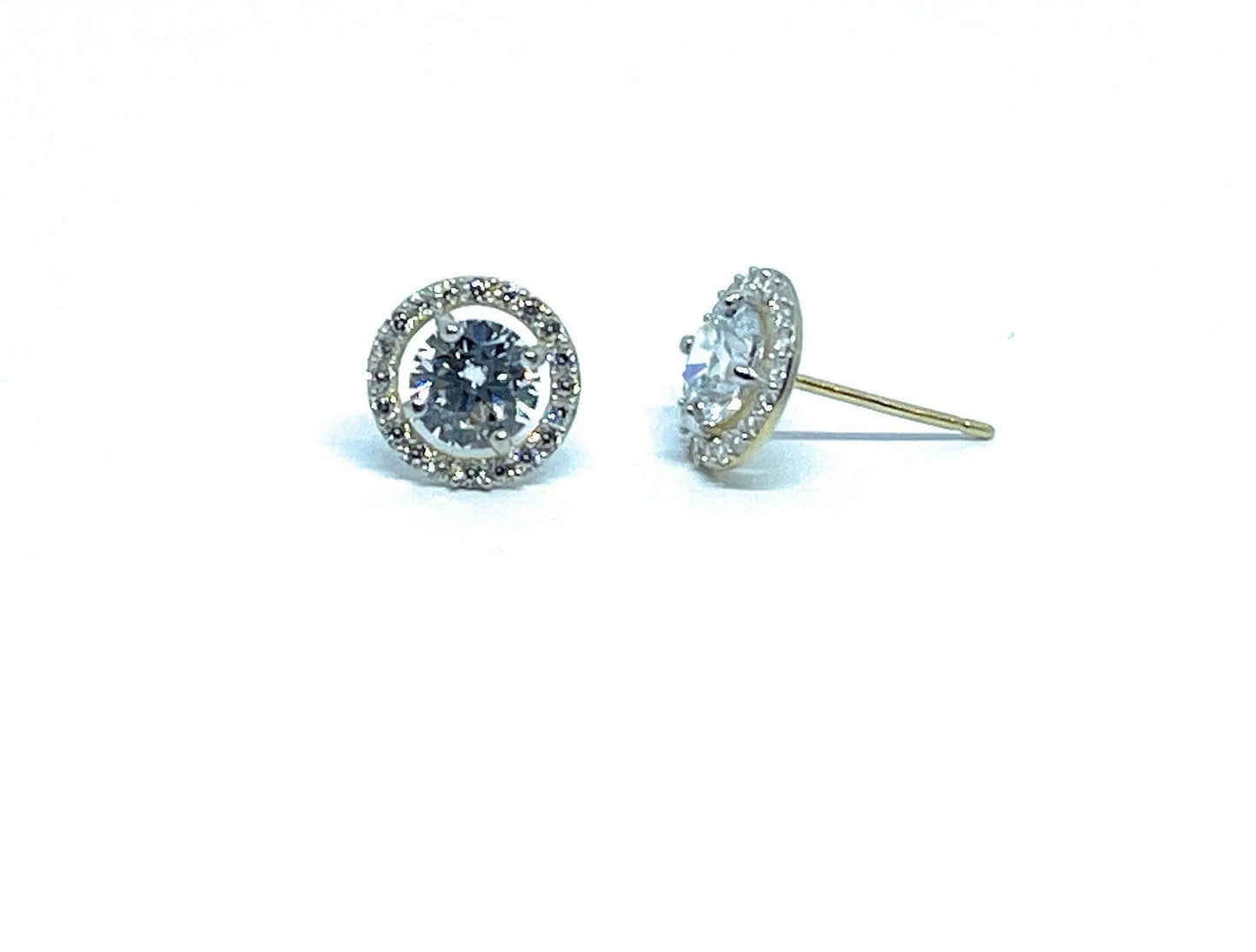 14K Solid Gold Cubic Zirconia Round Halo Stud Earrings - ADIRFINE 