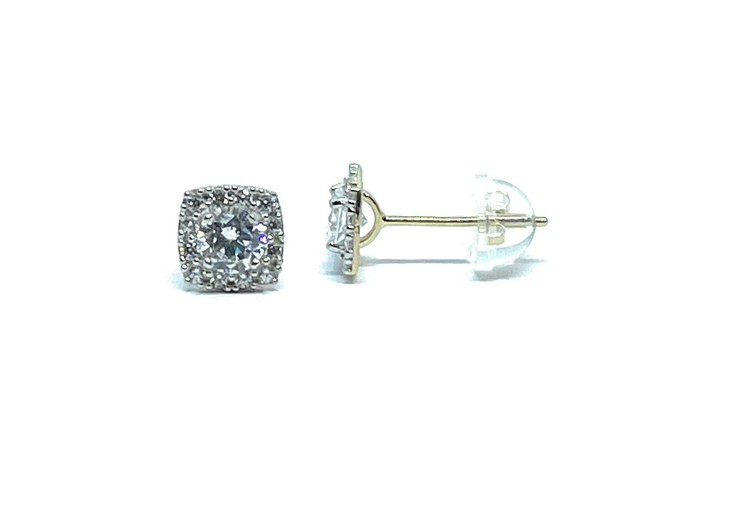 14K Solid Gold Cubic Zirconia Square Halo Stud Earrings - ADIRFINE 