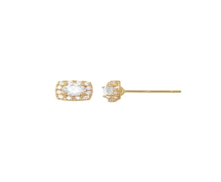 14K Solid Gold Cubic Zirconia Square Halo Stud Earrings - ADIRFINE 