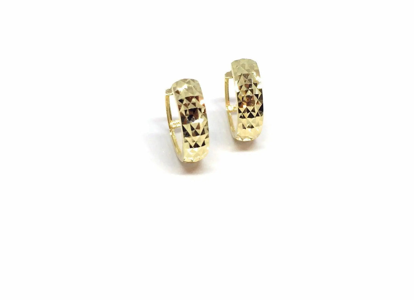 14K Solid Gold Diamond Cut Huggie Hoop Earrings - ADIRFINE 