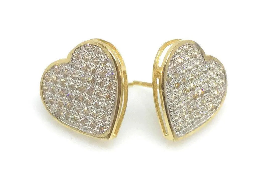 14K Solid Gold Micro Pave Cubic Zirconia Heart Stud Earrings - ADIRFINE 