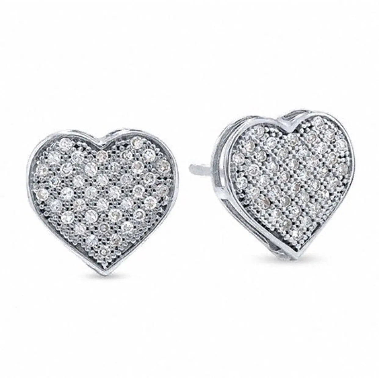 14K Solid Gold Micro Pave Cubic Zirconia Heart Stud Earrings - ADIRFINE 