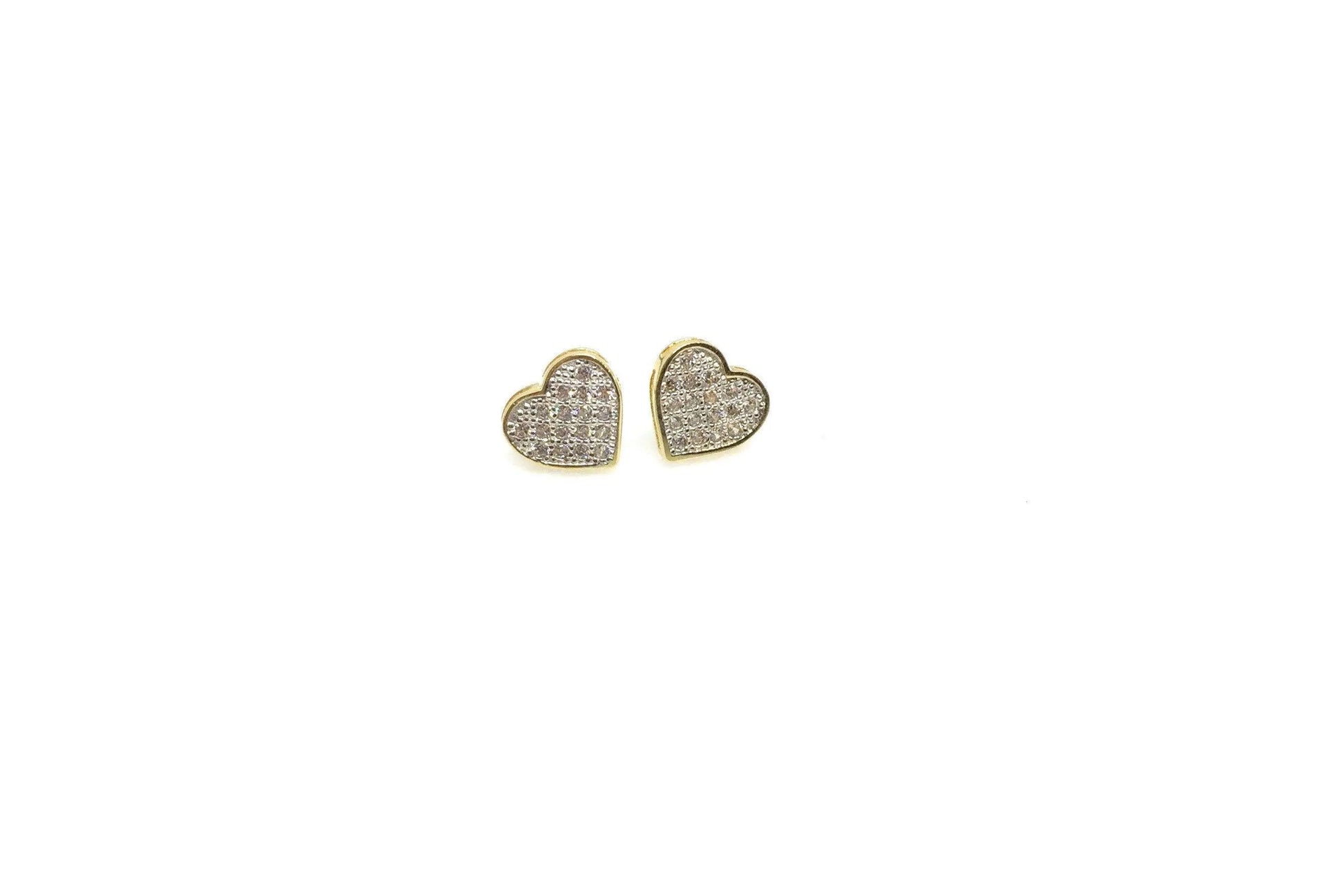 14K Solid Gold Micro Pave Cubic Zirconia Heart Stud Earrings - ADIRFINE 