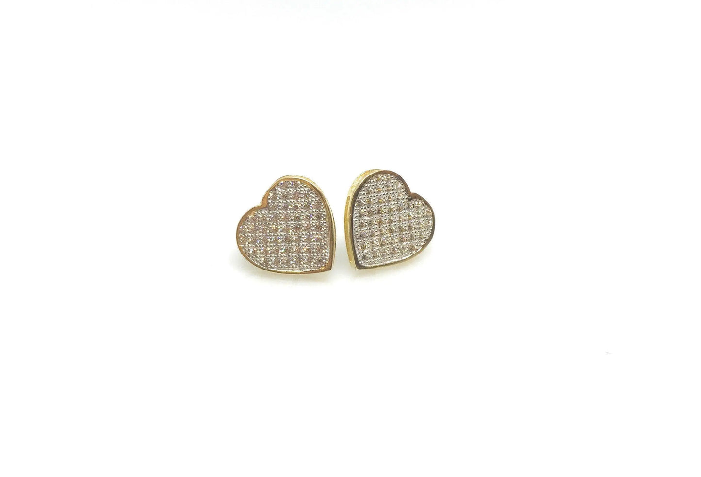 14K Solid Gold Micro Pave Cubic Zirconia Heart Stud Earrings - ADIRFINE 